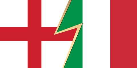 Flag of England and Italy flag. Squared pattern, template icon. Two vector flags English and Italian national symbol. 3D abstract vector illustration of relationship or confrontation