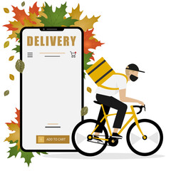 Bike in flat style. Autumn. Delivery. 