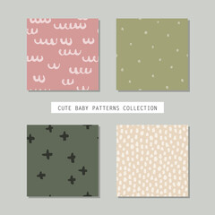 Collection of hand drawn vector seamless patterns. Realistic painted brush strokes ornament tiles for baby fabric and clothes.