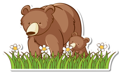 Grizzly bear mom and baby sticker
