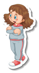 Sticker template with a girl cartoon character isolated