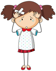 Doodle cartoon character of a girl having headache