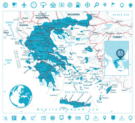Fototapeta na wymiar Greece Map and Navigation Icons