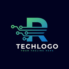 Tech Letter R Logo. Futuristic Vector Logo Template with Green and Blue Gradient Color. Geometric Shape. Usable for Business and Technology Logos.