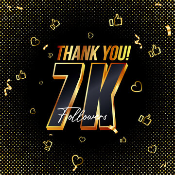 Thank you 7K followers 3d Gold and Black Font and confetti. Vector illustration 3d numbers for social media 7000 followers, Thanks followers, blogger celebrates subscribers, likes