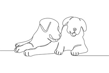 Continuous one line of dogs in silhouette on a white background. Linear stylized.Minimalist.