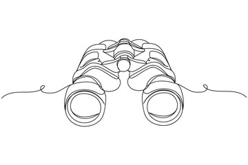 Continuous one line of binoculars in silhouette on a white background. Linear stylized.Minimalist.