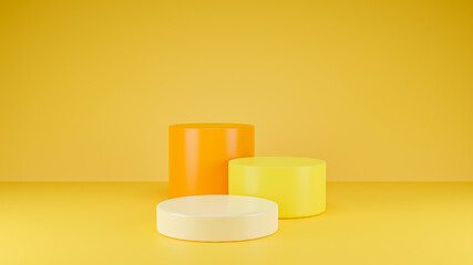 3D Product display stage for presentation. 3D Rendering yellow podium 