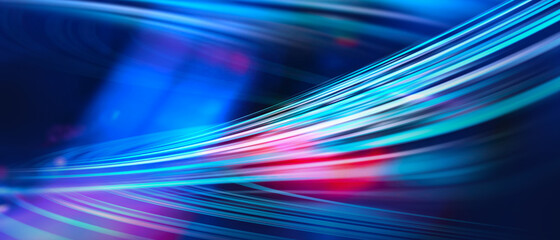 Blue fantastic camera movement. Abstract graphical motion blur background. Horizontal lines and strips 3D illustration