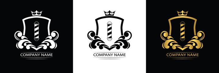 barber shop  logo template luxury royal vector company  decorative emblem with crown  