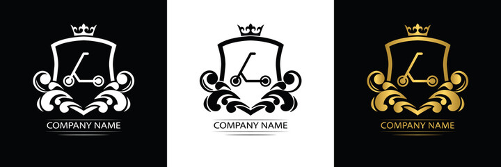 Electric  scooter logo template luxury royal vector company  decorative emblem with crown  