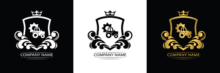 tractor logo template luxury royal vector company  decorative emblem with crown  
