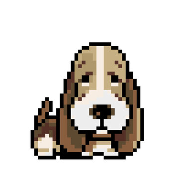 Pixel basset dog image. cross stitch and crochet patterns. Vector illustration for game assets. basset hound.