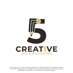 Initial Number 5 with Pencil Logo Design Icon Template Element