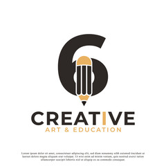 Initial Number 6 with Pencil Logo Design Icon Template Element