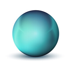 Glass blue ball or precious pearl. Glossy realistic ball, 3D abstract vector illustration highlighted on a white background. Big metal bubble with shadow