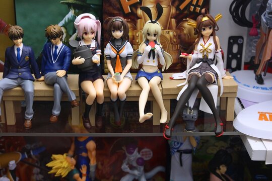 KYOTO, JAPAN - NOVEMBER 27, 2016: Gaming toy figures collectible on display in a specialist store in Kyoto, Japan. Anime entertainment sector has $17 billion USD annual revenue (2017).