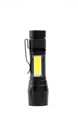 Modern aluminum Pocket Flashlight switch on isolated on white background