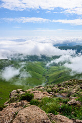 The Drakensberg is the eastern portion of the Great Escarpment, which encloses the central Southern African plateau.