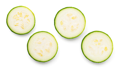 Zucchini Slice Isolated On White Fresh Pieces
