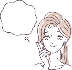 笑顔で考え事をする女性のイラスト素材