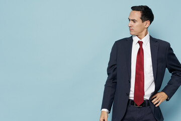 man in suit with tie self-confidence copy space official