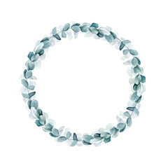 Watercolor wreath of eucalyptus branches. Isolated clipart element on white background