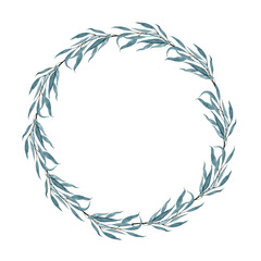 Watercolor wreath of eucalyptus branches. Isolated clipart element on white background
