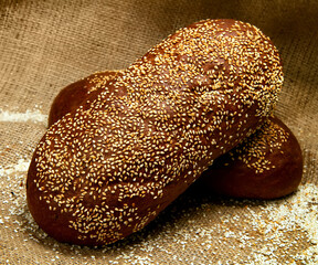 Loaves of bread with sesame.