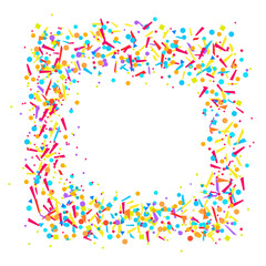 Square frame with geometric elements on white background. Pattern with confetti. Texture for design. Print for banners, posters, t-shirts and textiles. Greeting cards