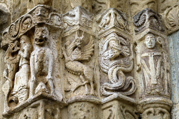 Fototapeta na wymiar Facade of San Michele Maggiore, medieval basilica in Pavia. Detail