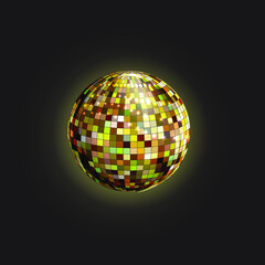 Disco glowing ball. Eighties style party. Decorative element. Vector object.