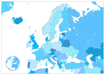 Europe Map in Colors of Blue. No text