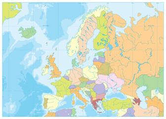 Europe Political Map and Bathymetry