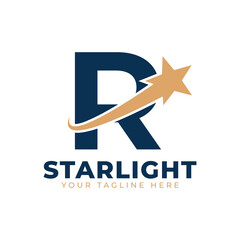 Letter R with Star Swoosh Logo Design. Suitable for Start up, Logistic, Business Logo Template