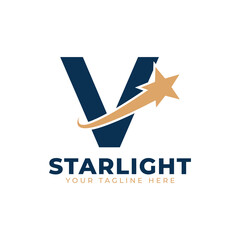 Letter V with Star Swoosh Logo Design. Suitable for Start up, Logistic, Business Logo Template