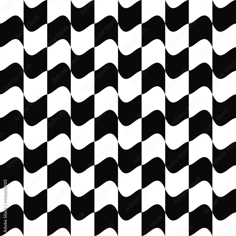 Aufkleber Wavy race flag wallpaper. Vector checker waves with twisted cells make pattern.