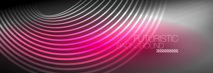 Dark abstract background with glowing neon circles. Trendy layout template for business or technology presentation, internet poster or web brochure cover, wallpaper