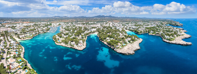 Aerial view of  Cala Llonga, Cala Gran and Calo de Ses Dones in Majorca Island, Spain © Balate Dorin