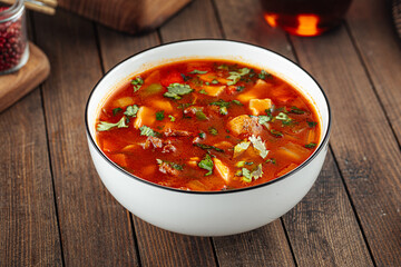 Uzbek dish nan zharkop stewed soup with meat and dough
