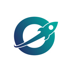 Obraz premium Letter O with Rocket Up and Swoosh Logo Design. Creative Letter Mark Suitable for Company Brand Identity, Travel, Start up, Logistic, Business Logo Template
