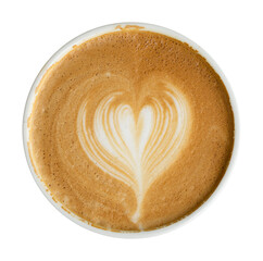 Latte art coffee top view isolated on white