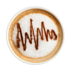 Latte art coffee top view isolated on white