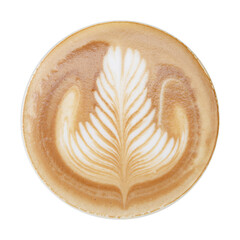 Latte art coffee top view isolated on white