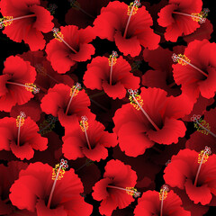 red hibiscus flower seamless pattern