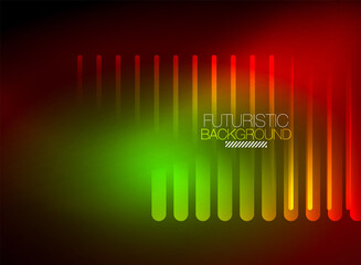 Bright neon color techno abstract background, shiny glowing neon lines in the dark background