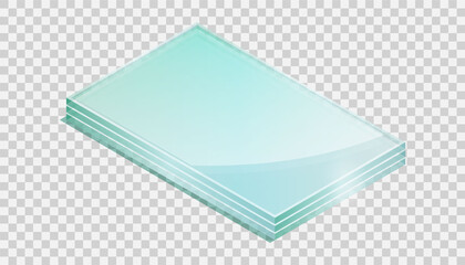 Vector illustration sheets of tempered glass isolated on transparent background. Realistic stack of glass sheets icon in flat style. Isometric illustration shiny plates of industrial tempered glass.