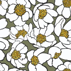 Gordijnen Trendy bloemen Seamless pattern with abstract minimalistic flowers. .White peonies  © Арина Трапезникова