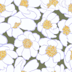 Dekokissen Seamless pattern with abstract minimalistic flowers. .White peonies © Арина Трапезникова