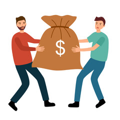 Two guys fight for money in flat design on white background. The battle of business.